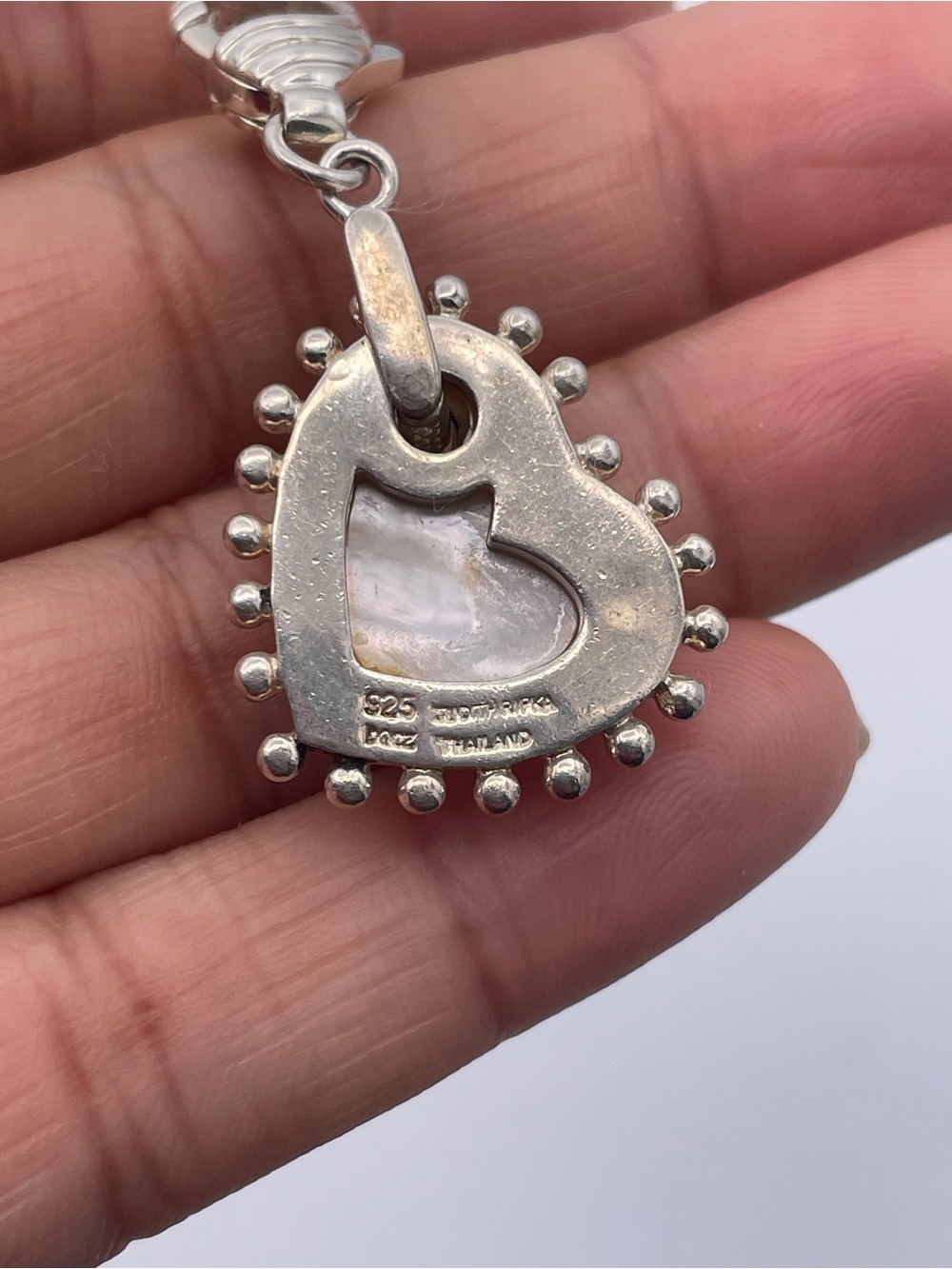 Judith Ripka Mother of Pearl Heart Charm Pendant 925 Sterling Silver CZ Thailand - Picture 2 of 7